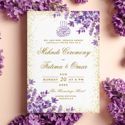 Goud Lijst Paarse Lavendel Islamitische Mehndi Cer Kaart