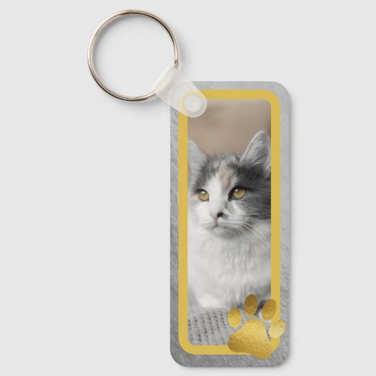 Goud Lijst + Paws Pet Foto's Sleutelhanger (Voorkant)