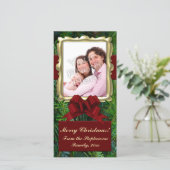 Goud Lijst Pine Red Bow Vertical Christmas Foto Feestdagenkaart