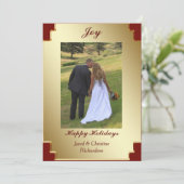 Goud Lijst Rode Grens Kerstvreugde Feestdagenkaart (Staand voorkant)