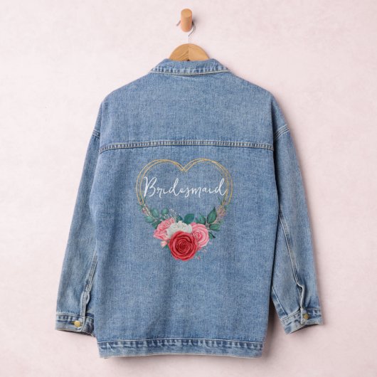 Goud Lijst Rood Roze Wit Rozen Bruidsmeisje Denim Jacket (Hangar)