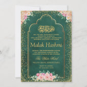 Goud Lijst Roze Bloemen Groen Islamitisch Aqiqa Aq Kaart (Voorkant)