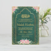 Goud Lijst Roze Bloemen Groen Islamitisch Aqiqa Aq Kaart (Staand voorkant)