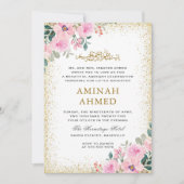 Goud Lijst Roze Bloemen Islamitisch Aqiqa Aqeeqa B Kaart (Voorkant)