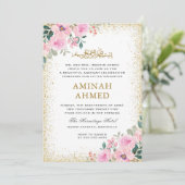 Goud Lijst Roze Bloemen Islamitisch Aqiqa Aqeeqa B Kaart (Staand voorkant)