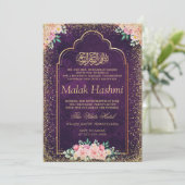 Goud Lijst Roze Bloemen Islamitische Aqiqa Aqeeqah Kaart (Staand voorkant)