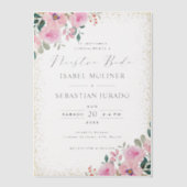 Goud Lijst Roze Bloemen Nuestra Boda Spaans Vellum Uitnodigingen (Voorkant)