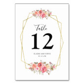Goud Lijst Roze Bloemen Trouwtafel Nummer Kaart (Achterkant)