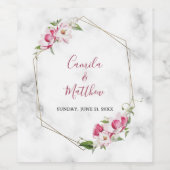 Goud Lijst roze bloemen Wijn Etiket (Enkel label)