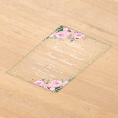 Goud Lijst Roze Floral islamitische bruiloft Acryl Uitnodigingen (Laagn)