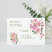Goud Lijst Roze RSVP Kaartje (Staand voorkant)