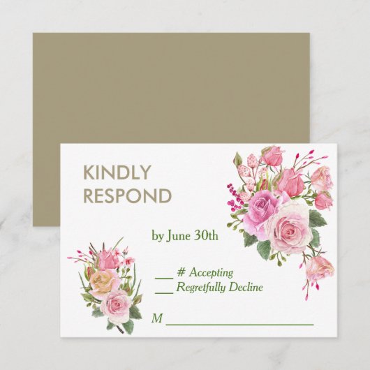 Goud Lijst Roze RSVP Kaartje (Voorkant / Achterkant)