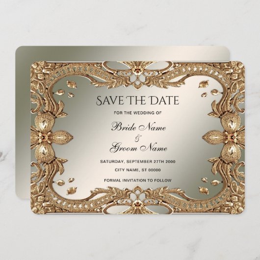 Goud  Lijst Save the Date Kaart (Voorkant / Achterkant)