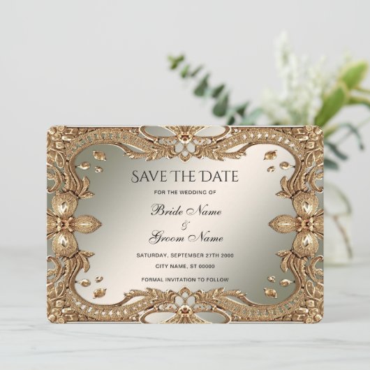 Goud  Lijst Save the Date Kaart (Staand voorkant)