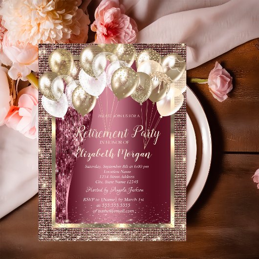 Goud Lijst Sequins Ballonnen Bourgondië Pensioen Kaart
