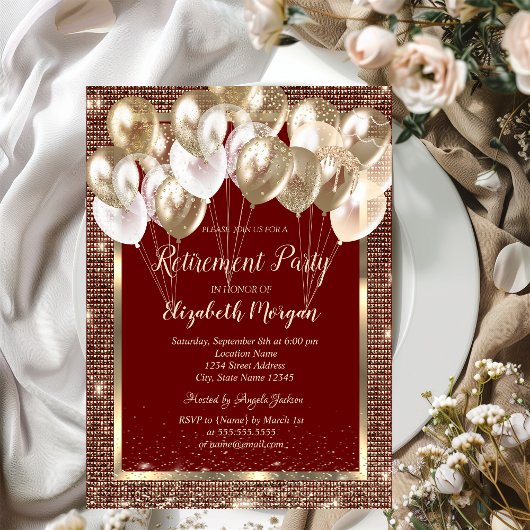 Goud Lijst Sequins Ballonnen Red Pensioen Kaart