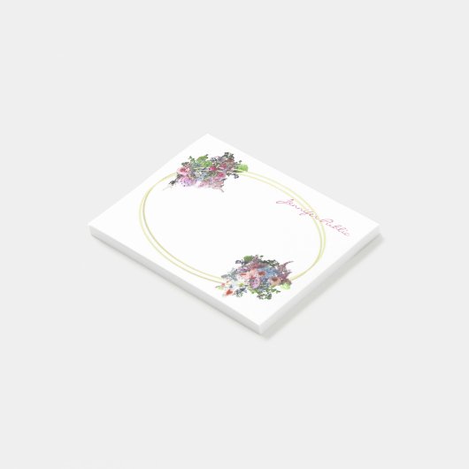 Goud Lijst Sjabloon Hand Script Waterverf Bloemen Post-it® Notes (Schuin)