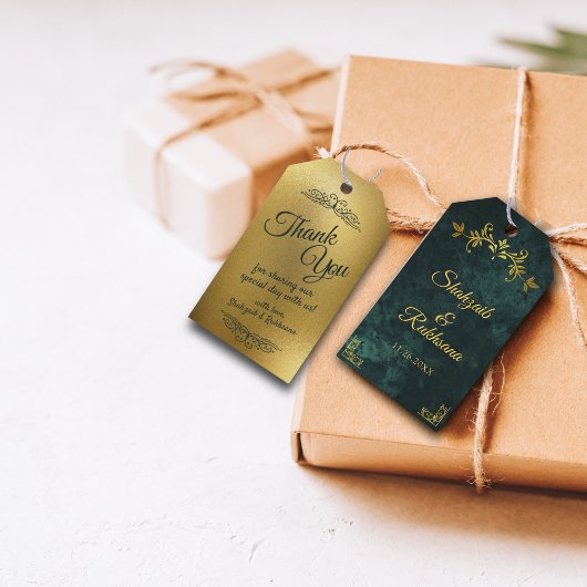  Goud Lijst Smaragd Groen Dank u Bruiloft Cadeaulabel