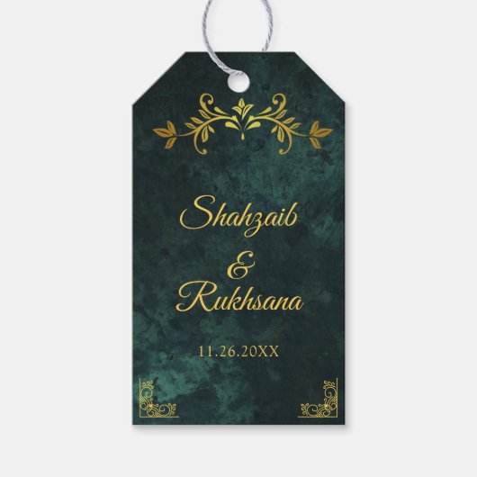  Goud Lijst Smaragd Groen Dank u Bruiloft Cadeaulabel (Voorkant)