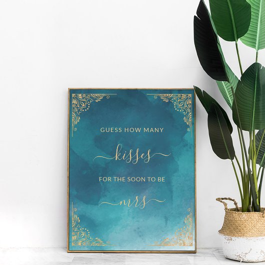 Goud Lijst  turquoise hoeveel kussen spel Poster