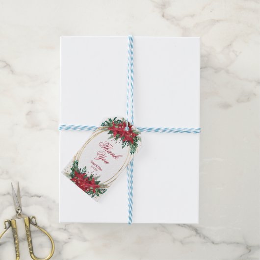Goud Lijst Vakantie Poinsettia Bruiloft Cadeaulabel (Met Touw)