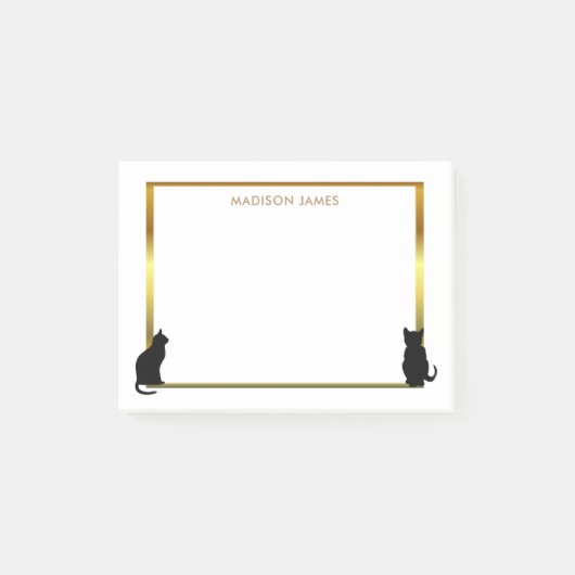Goud lijst van moderne zwarte kattensilhouettes post-it® notes (Voorkant)