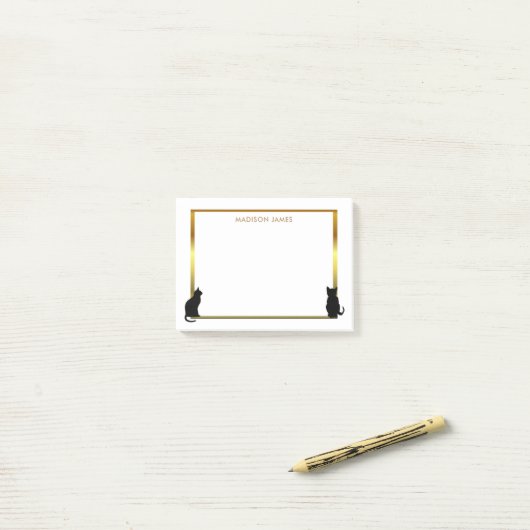 Goud lijst van moderne zwarte kattensilhouettes post-it® notes (Op bureau)
