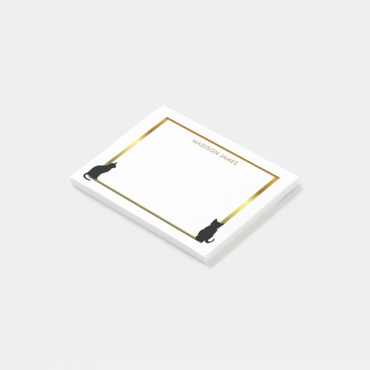 Goud lijst van moderne zwarte kattensilhouettes post-it® notes (Schuin)