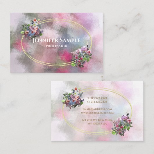 Goud Lijst Waterverf Abstract Bloemen Chic Modern Visitekaartje (Voorkant / Achterkant)
