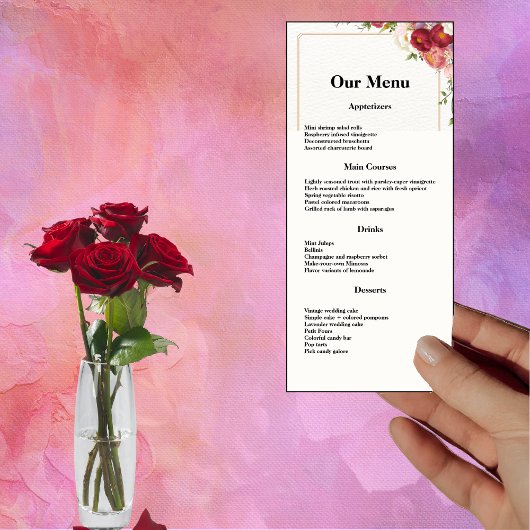 Goud Lijst Waterverf Bloemen Bruiloft Diner Menu