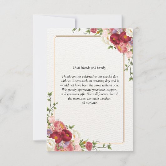 Goud Lijst Waterverf Bloemen Dank u kaart (Achterkant)