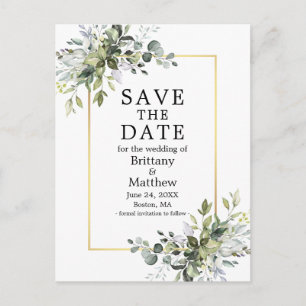 Goud Lijst Waterverf groen Save the date Briefkaart