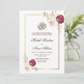 Goud Lijst Wit Bloemen Islamitisch Moslim Bruiloft Kaart (Staand voorkant)