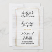 Goud lijst wit rustiek hout typografie Huwelijk Kaart (Voorkant)