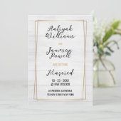 Goud lijst wit rustiek hout typografie Huwelijk Kaart (Staand voorkant)