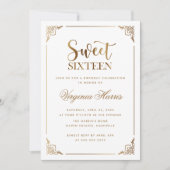 Goud Lijst  Wit Sweet Sixteen 16 Verjaardag Kaart (Voorkant)