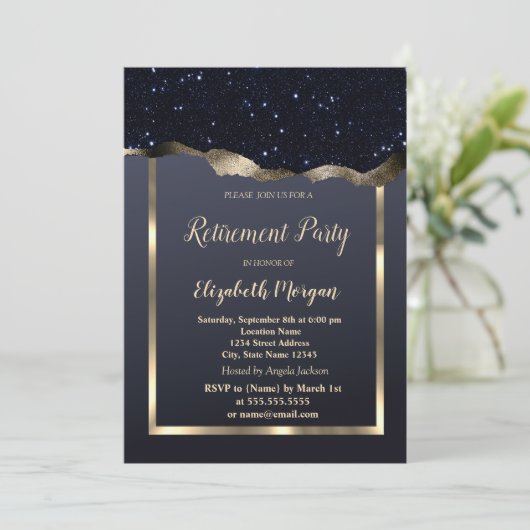 Goud Lijst, zwart Glitter Retirement Kaart (Staand voorkant)