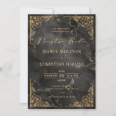 Goud Lijst Zwart Marmer Nuestra boda Spaans Kaart (Voorkant)