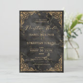 Goud Lijst Zwart Marmer Nuestra boda Spaans Kaart (Staand voorkant)