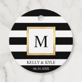 Goud Lijst Zwart Wit Strepen Monogram Bruiloft Bedankjes Labels