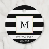 Goud Lijst Zwart Wit Strepen Monogram Bruiloft Bedankjes Labels (Voorkant)