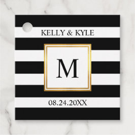 Goud Lijst Zwart Wit Strepen Monogram Bruiloft Bedankjes Labels