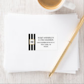 Goud Lijst Zwart Wit Strepen Monogram Bruiloft Etiket (Insitu)