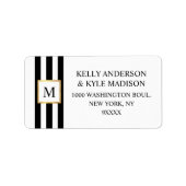 Goud Lijst Zwart Wit Strepen Monogram Bruiloft Etiket (Voorkant)