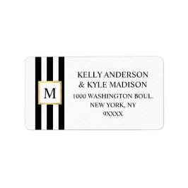 Goud Lijst Zwart Wit Strepen Monogram Bruiloft Etiket