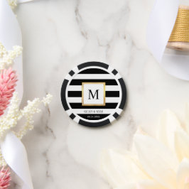Goud Lijst Zwart Wit Strepen Monogram Bruiloft Poker Chips