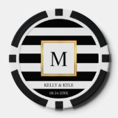 Goud Lijst Zwart Wit Strepen Monogram Bruiloft Poker Chips (Voorkant)