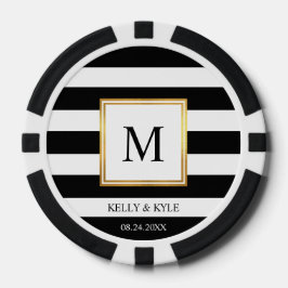 Goud Lijst Zwart Wit Strepen Monogram Bruiloft Poker Chips