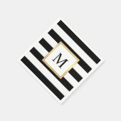 Goud Lijst Zwart Wit Strepen Monogram Bruiloft Servet (Hoek)
