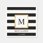 Goud Lijst Zwart Wit Strepen Monogram Bruiloft Servet (Voorkant)